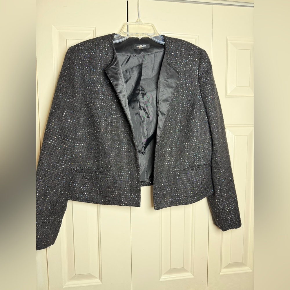 Nine‎ West sequined tweed blazer black with multicolor sequins